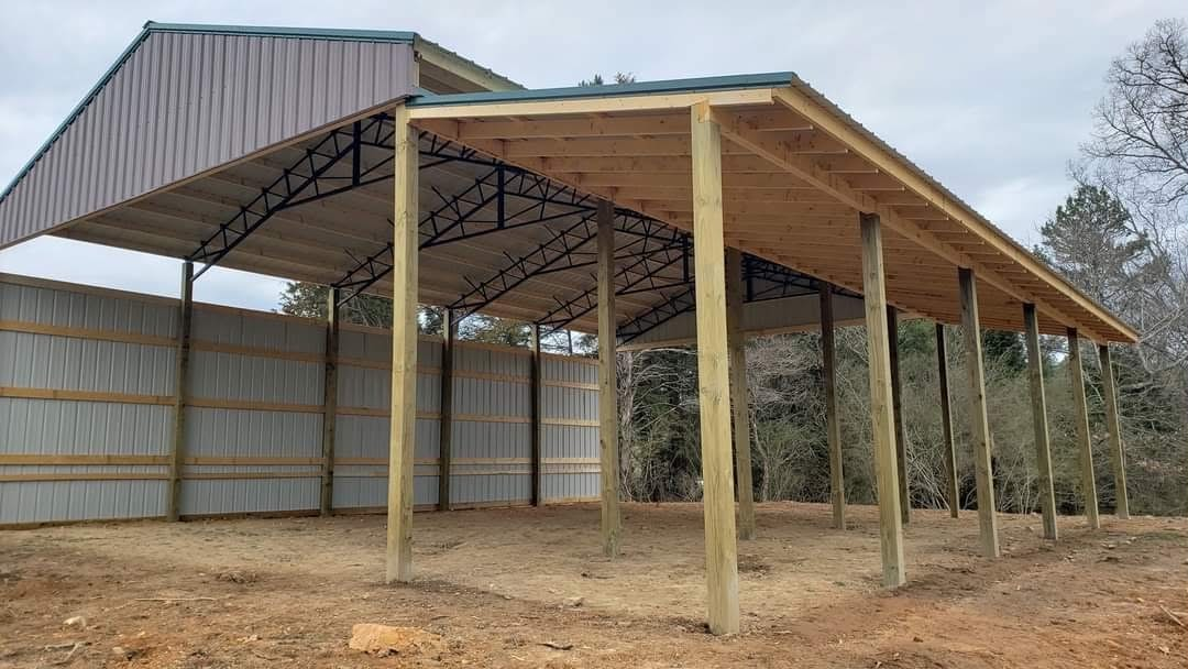 New pole barn built on a graded dirt pad